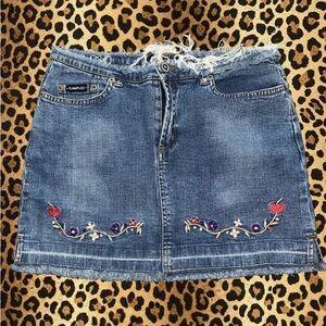 Rampage Blue Denim Skirt with Floral Embroidery